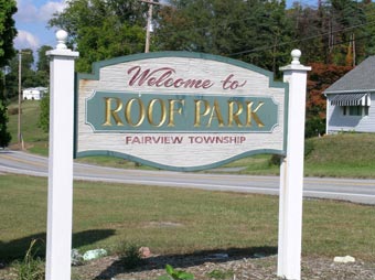 Welcome to Roof Park sign